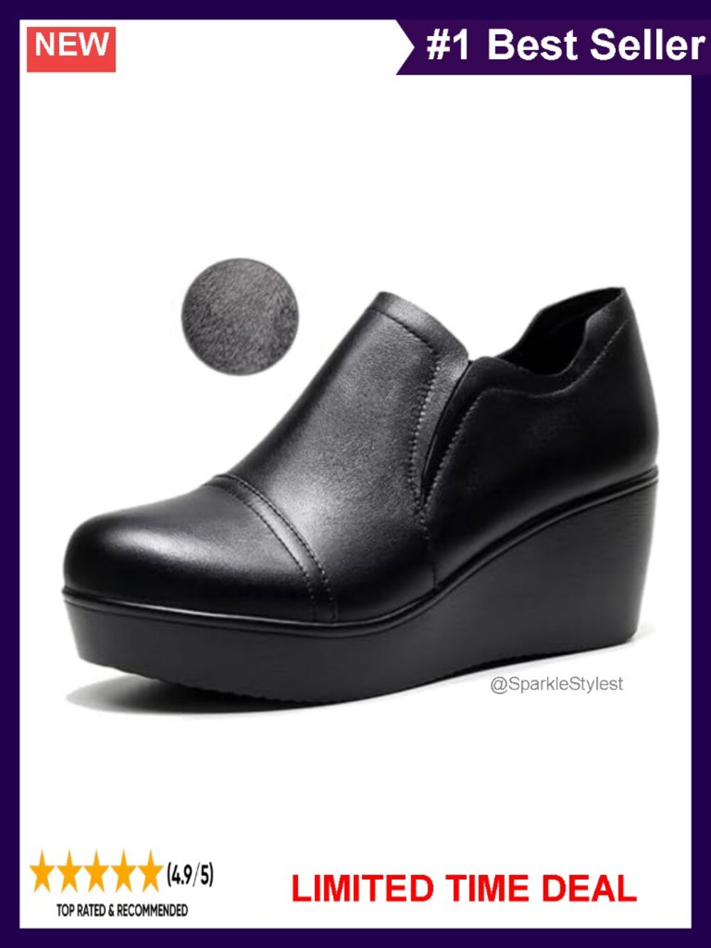 Leather Wedge Heel Slip On Ankle Booties Comfort Round Toe Platform